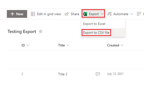 SharePoint export to excel
